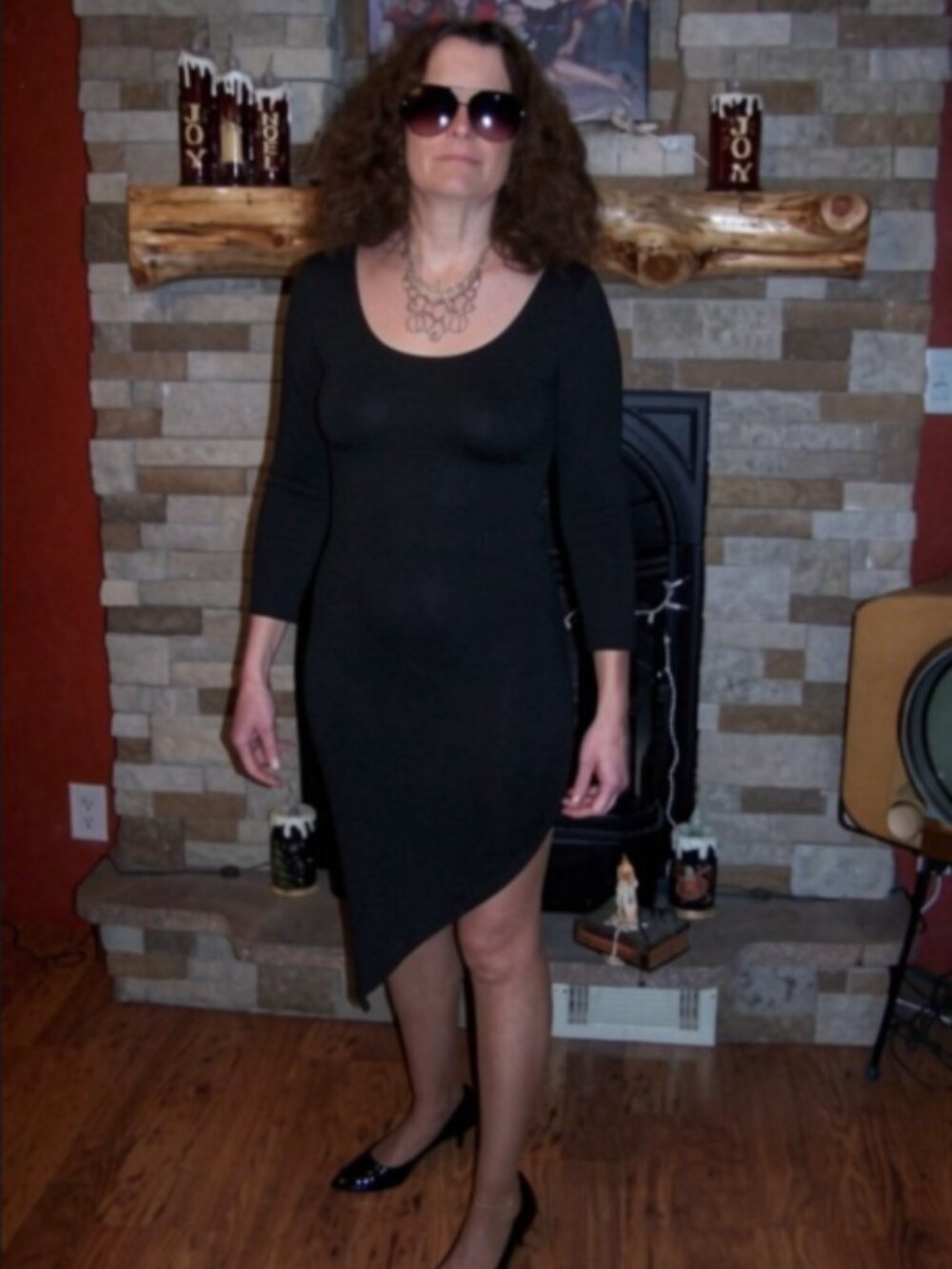MODNO VINTAGE Y2K BLACK BODYCON SEMI SHEER ASYMMETRIC HEM MIDI DRESS